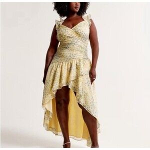 Abercrombie & Fitch Women’s Ruffle Strap Chiffon Hi Low Maxi Dress size XLT NWOT